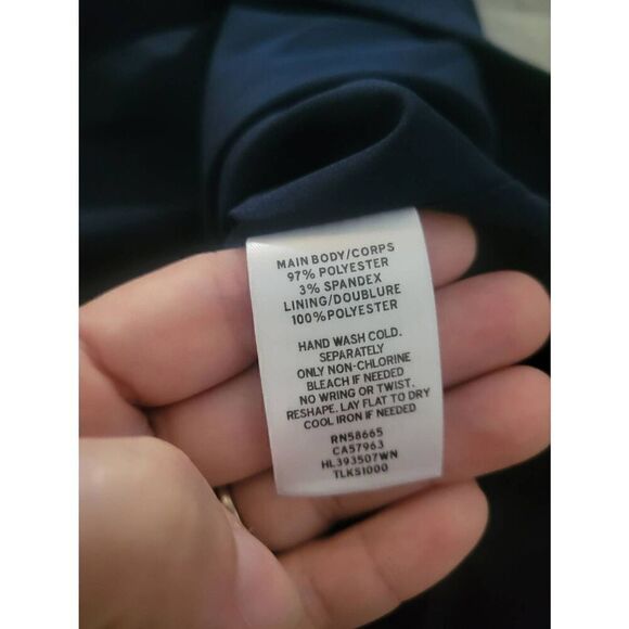 Women's Chelsea28 Dress Navy Blue Sheer Arms Short Knee Length Size 16 - Picture 9 of 9